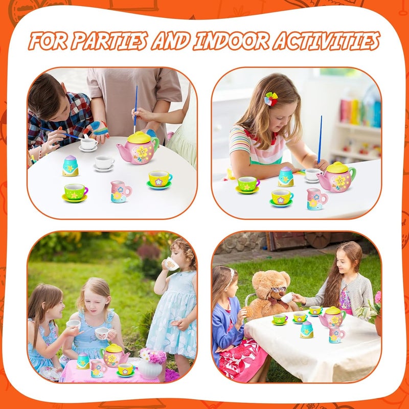 PullCrease 45 Pcs Porcelain Mini Tea Cup Set Including Porcelain Dishes Brush Children Ceramic Play DIY Craftfor Kids Girls 6-8 and up Party Birthday Gift Baby Shower Wedding Supplies(Lovely Style) - Image 4